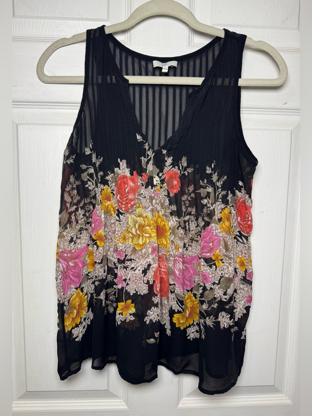 Joie Axion Silk Sheer Floral Sleeveless Tunic Top Women’s XS in Caviar